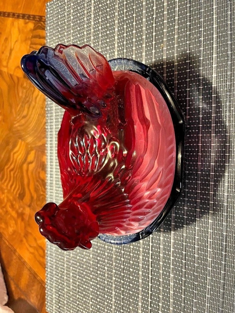 Mosser Glass 6" Hen on Nest Covered Dish Red & Blue